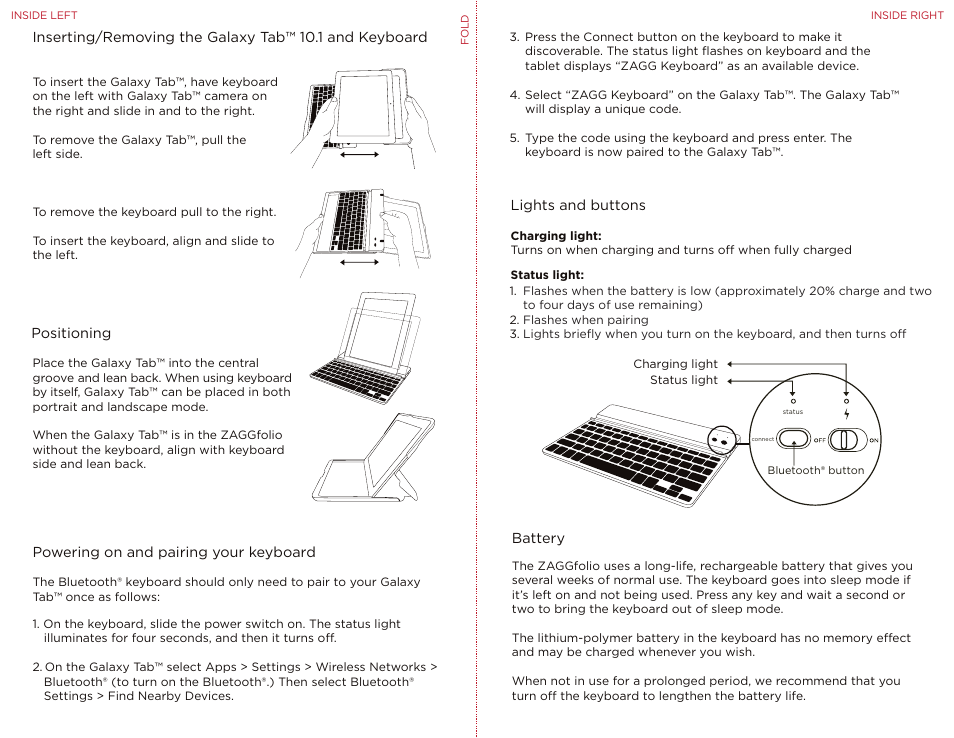 ZAGG Folio for Samsung Galaxy Tab 10.1 User Manual | 2 pages