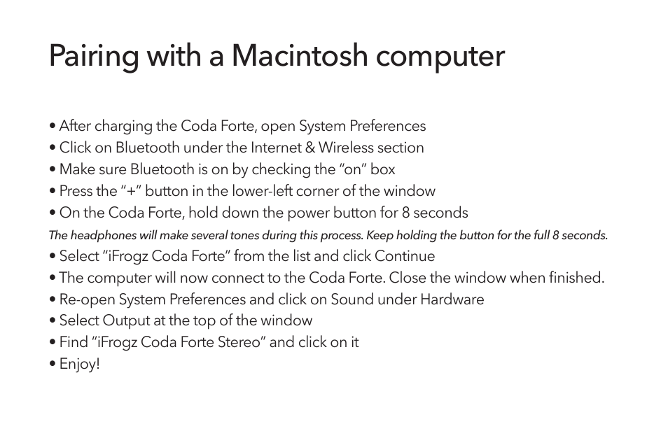 Pairing with a macintosh computer | ZAGG Coda Forte User Manual | Page 8 / 12