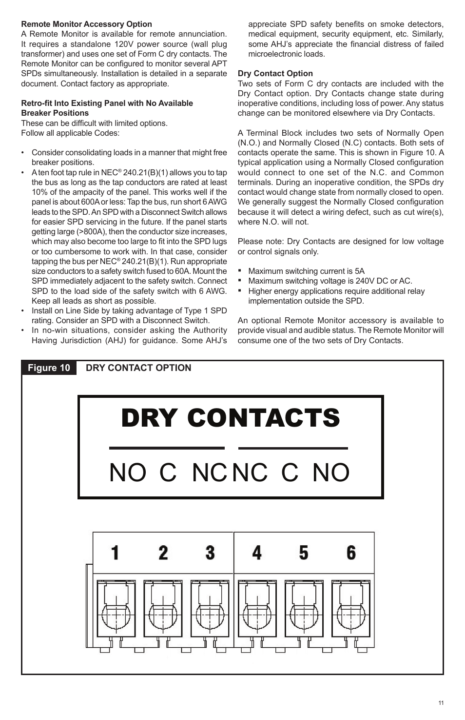 No dry contacts nc nc c no c | Advanced Protection XRL User Manual | Page 11 / 28