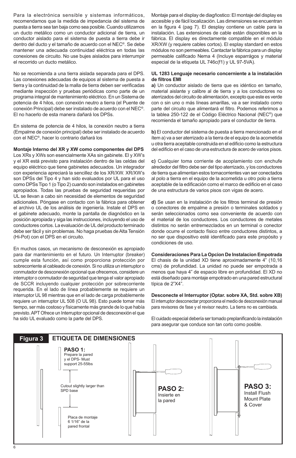 Paso 3, Paso 2, Etiqueta de dimensiones figura 3 | Advanced Protection XRL User Manual | Page 20 / 28