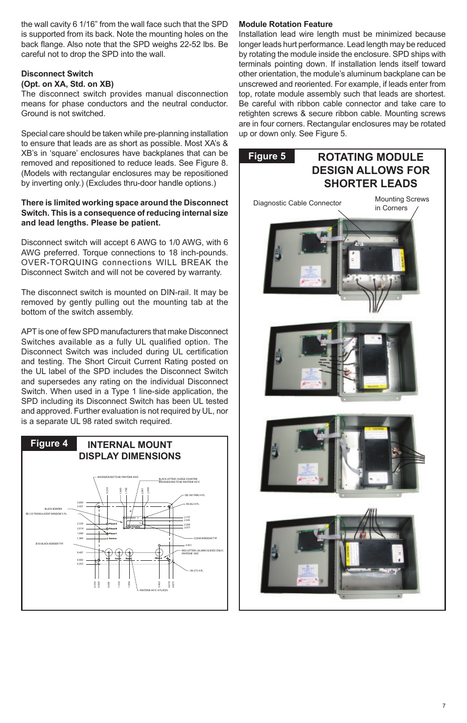 Rotating module design allows for shorter leads, Figure 5, Figure 4 internal mount display dimensions | Advanced Protection XRL User Manual | Page 7 / 28