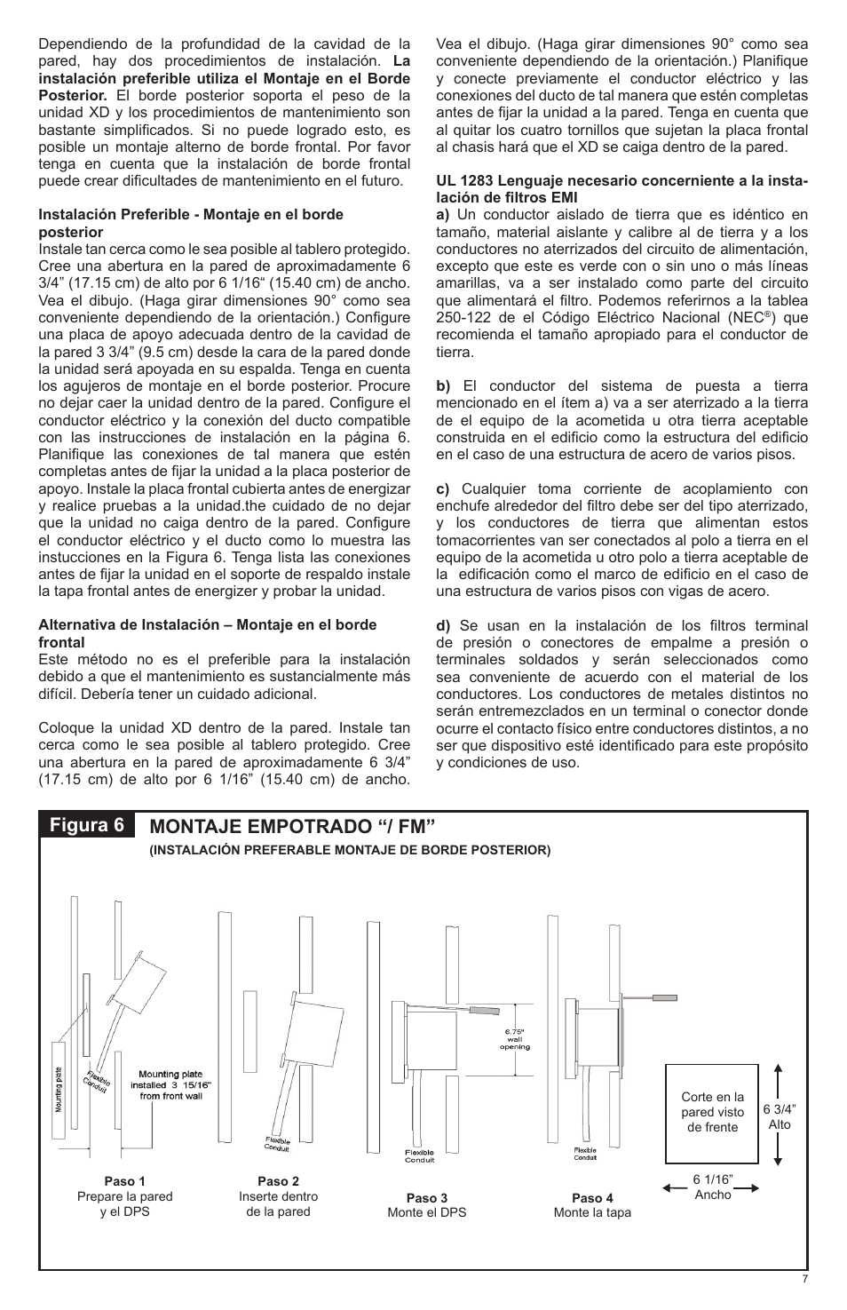 Figura 6 montaje empotrado “/ fm | Advanced Protection XDS User Manual | Page 17 / 20