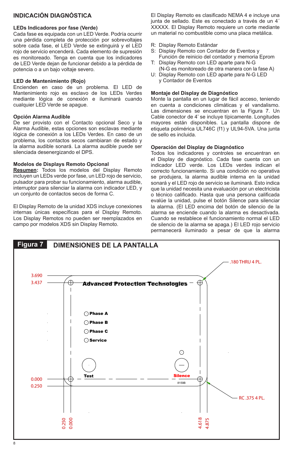 Figura 7 dimensiones de la pantalla | Advanced Protection XDS User Manual | Page 18 / 20