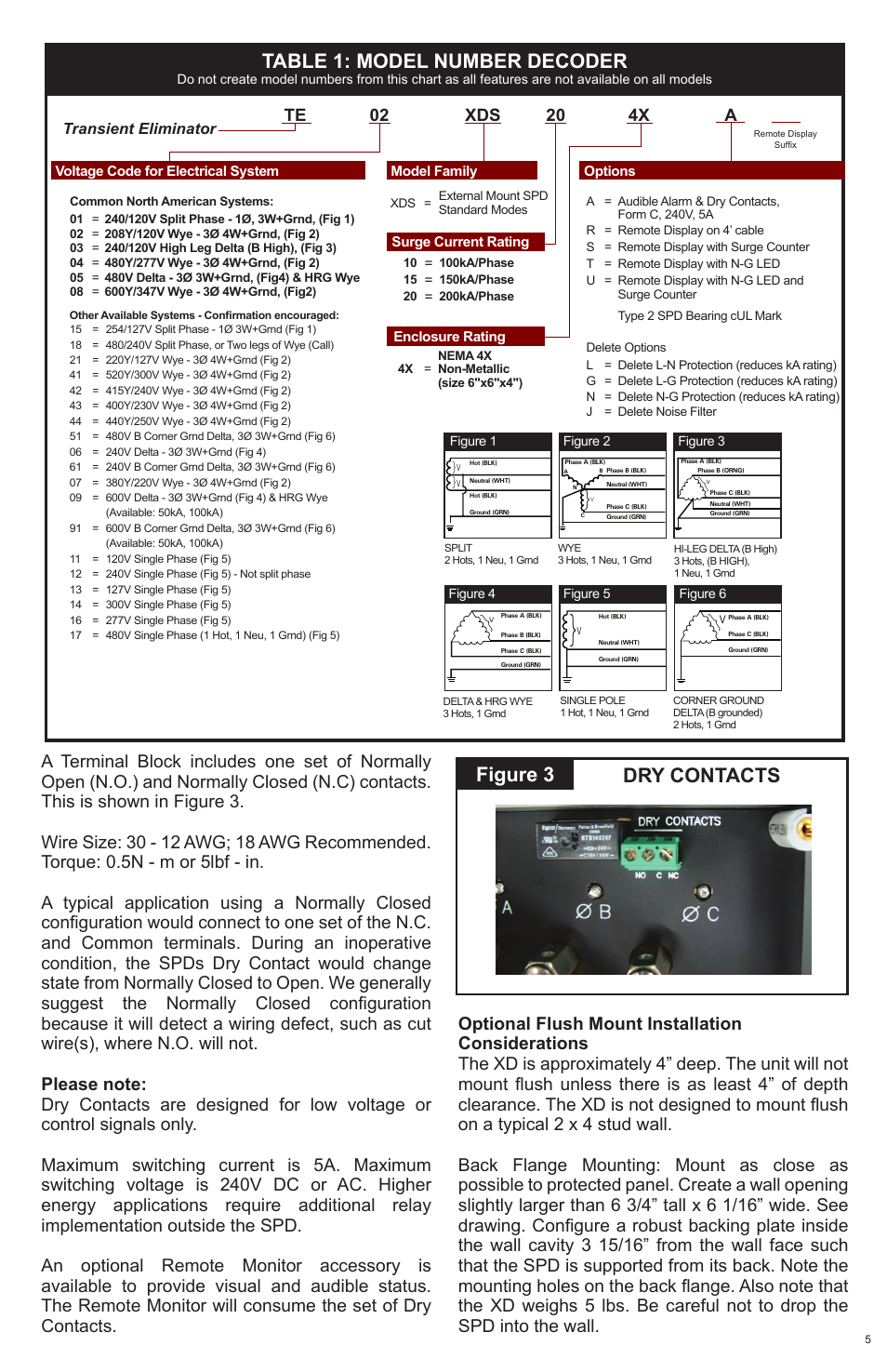 Table 1: model number decoder, Dry contacts figure 3 | Advanced Protection XDS User Manual | Page 5 / 20