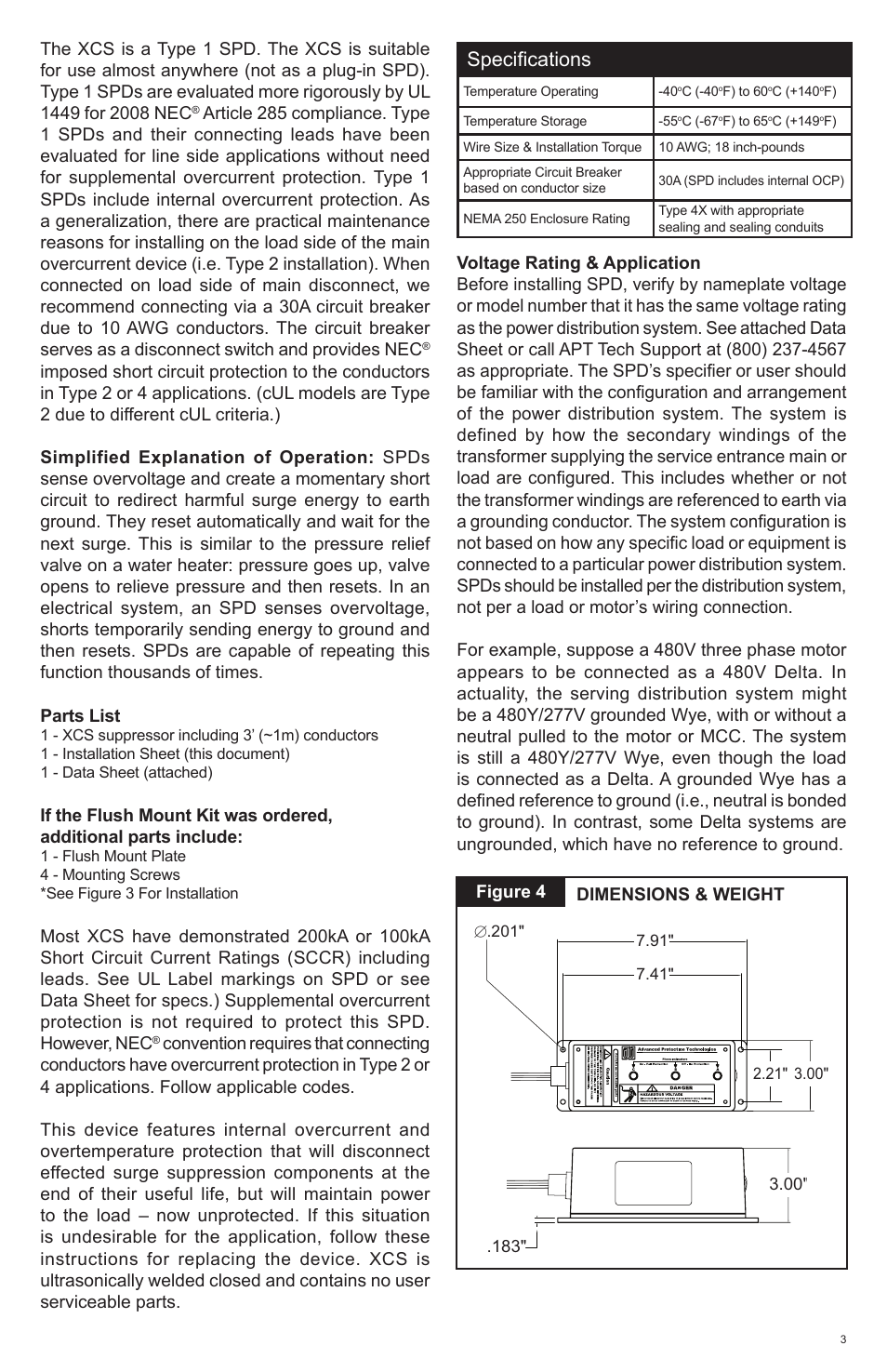 Specifications | Advanced Protection XCS User Manual | Page 3 / 8