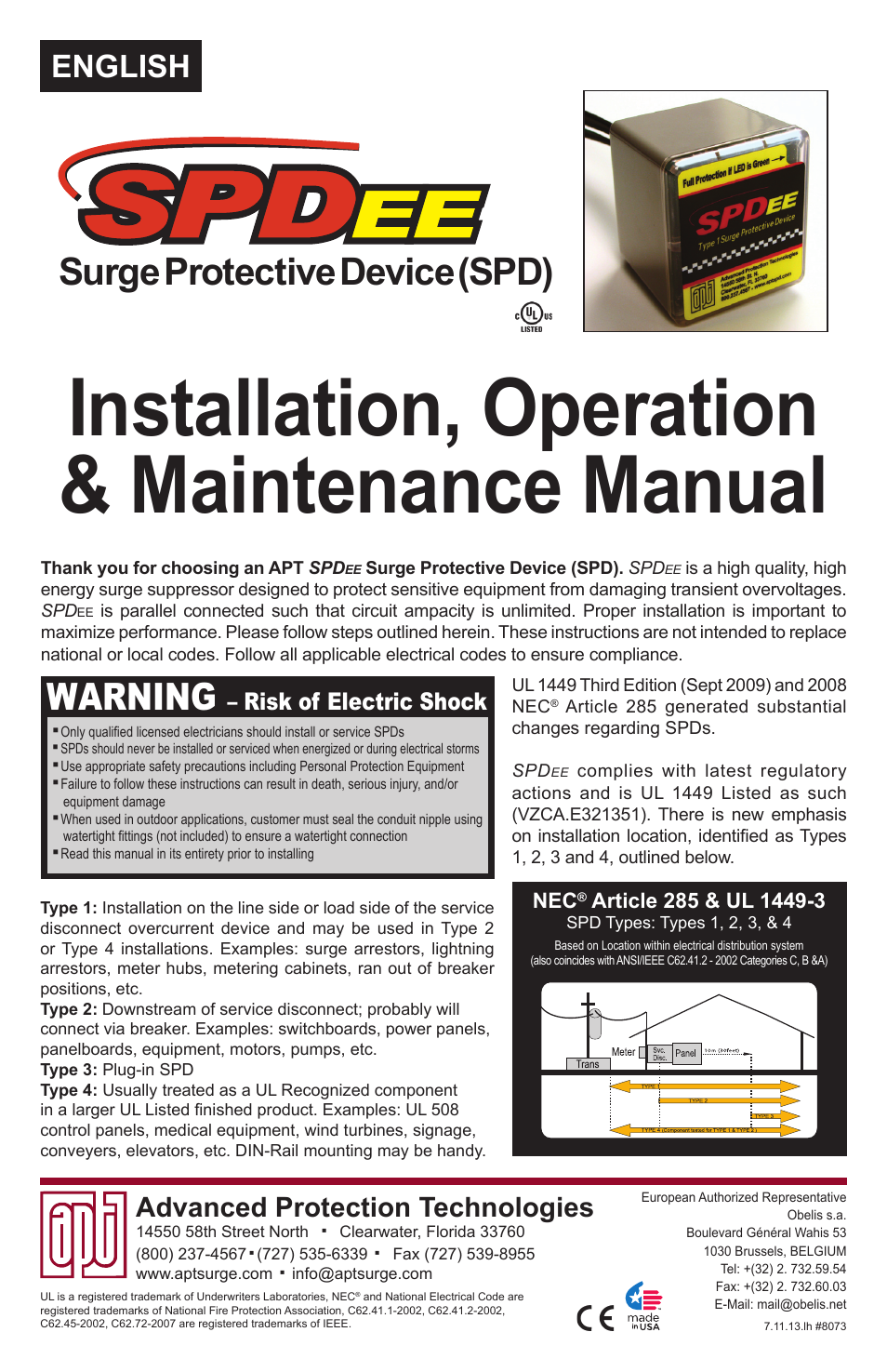 Advanced Protection SPDee User Manual | 8 pages
