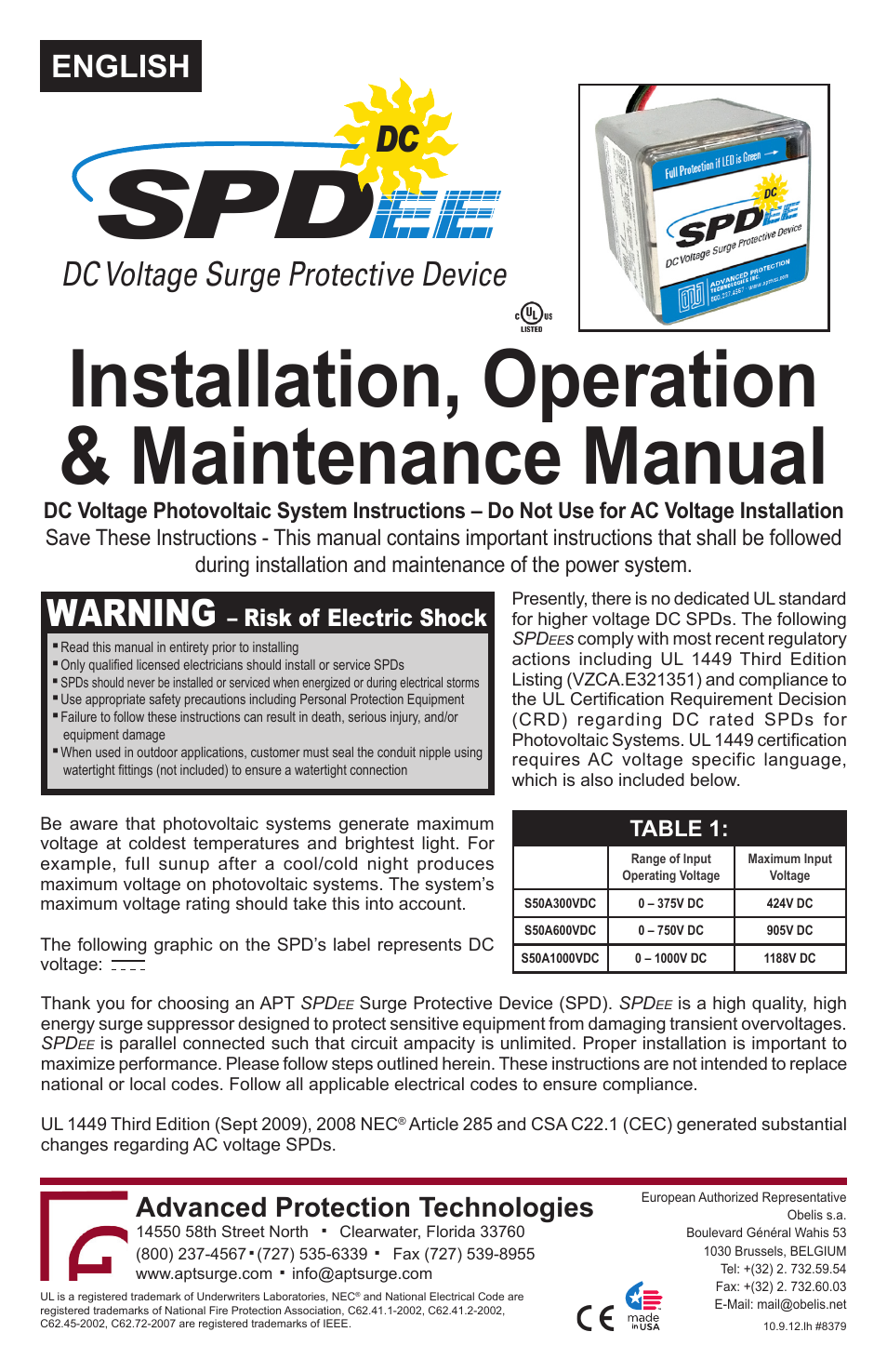 Advanced Protection SPDee DC User Manual | 8 pages