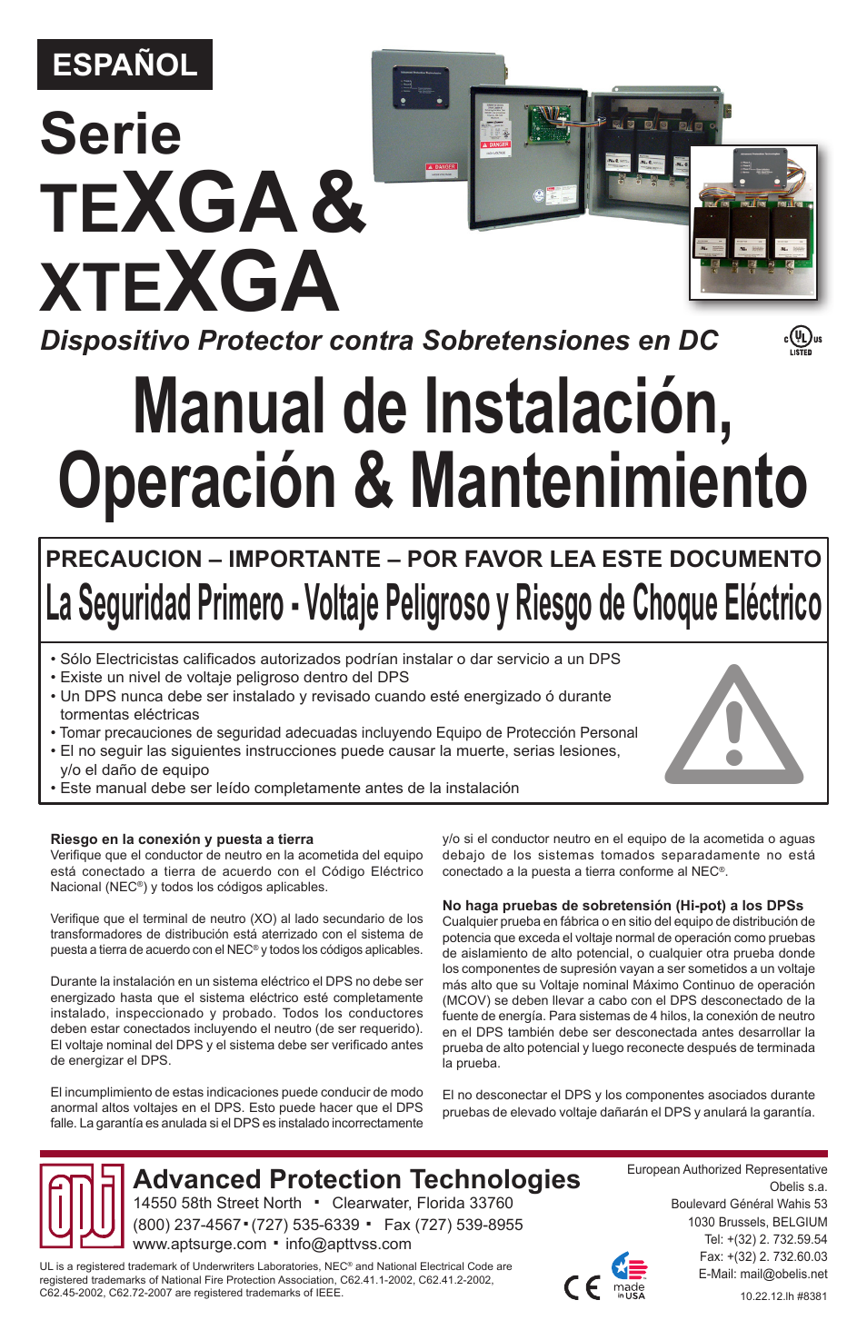 Manual de instalación, operación & mantenimiento, Serie, Español | Dispositivo protector contra sobretensiones en dc | Advanced Protection XGA User Manual | Page 13 / 24