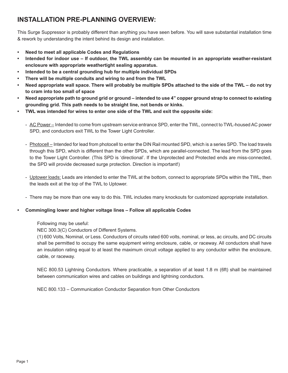 Installation pre-planning overview | Advanced Protection TWL User Manual | Page 4 / 12