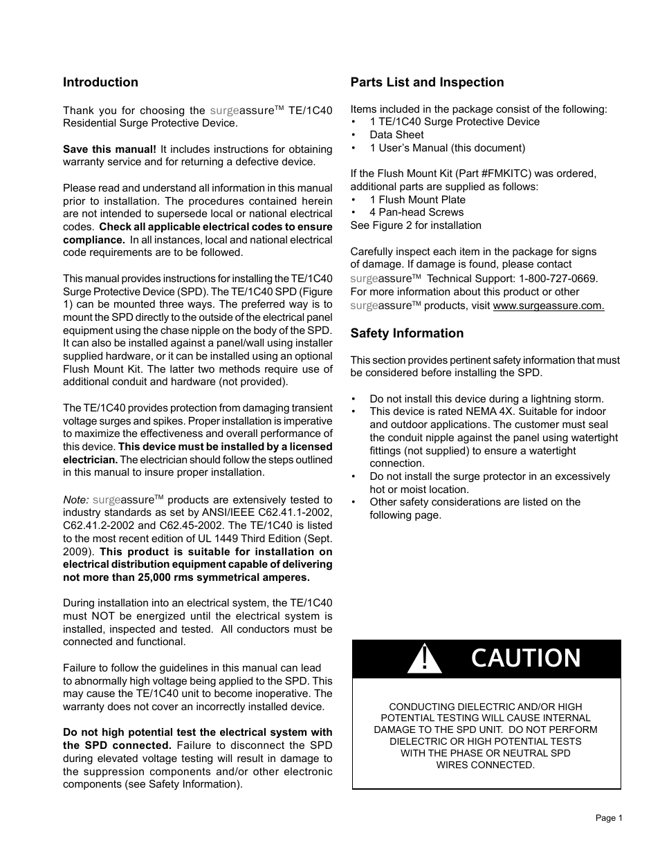 Caution | Advanced Protection TE/1C40 User Manual | Page 3 / 8