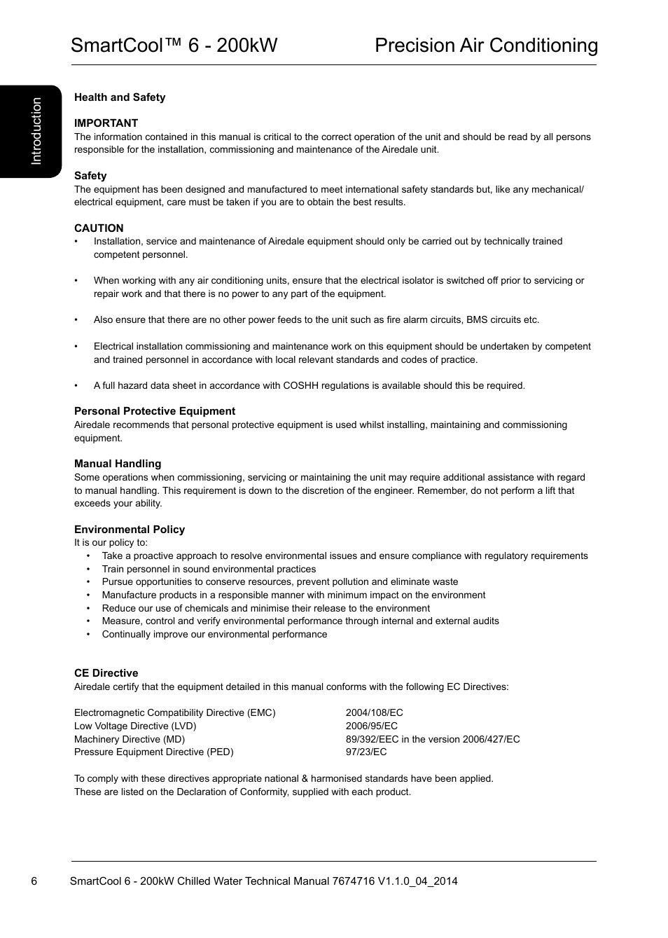Smartcool™ 6 - 200kw precision air conditioning | Airedale SmartCool 11-233kW User Manual | Page 6 / 194