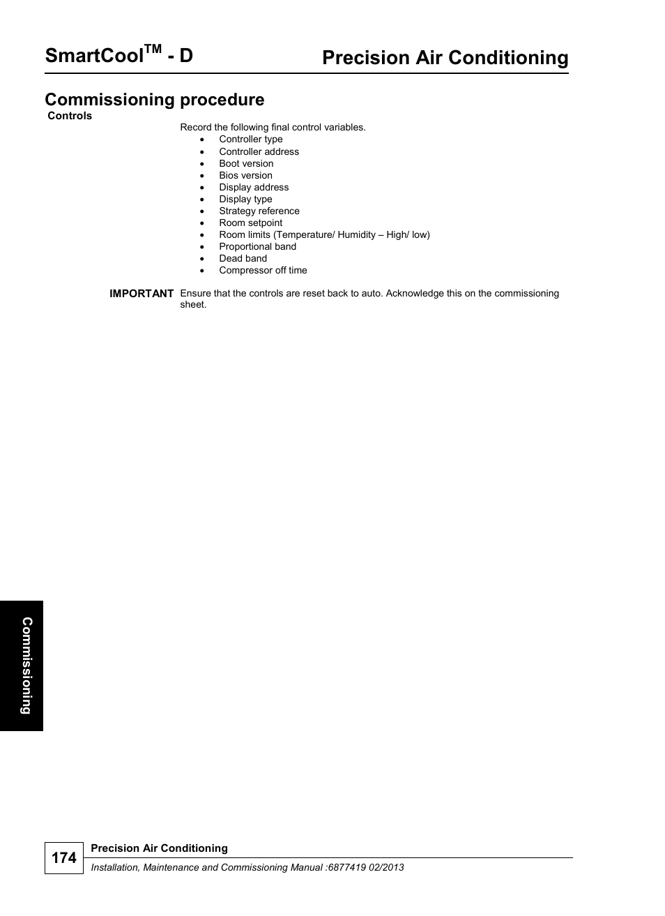 Smartcool, Precision air conditioning, Commissioning procedure | Airedale SmartCool 11-233kW User Manual | Page 174 / 218