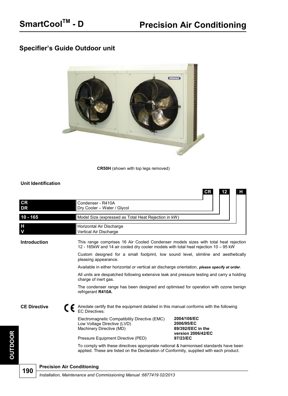 Smartcool, Precision air conditioning, Specifier’s guide outdoor unit | Airedale SmartCool 11-233kW User Manual | Page 190 / 218