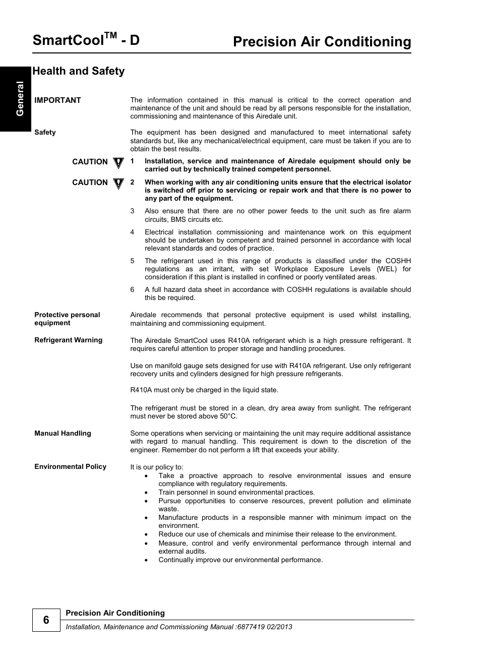 Smartcool, Precision air conditioning, Health and safety | Airedale SmartCool 11-233kW User Manual | Page 6 / 218