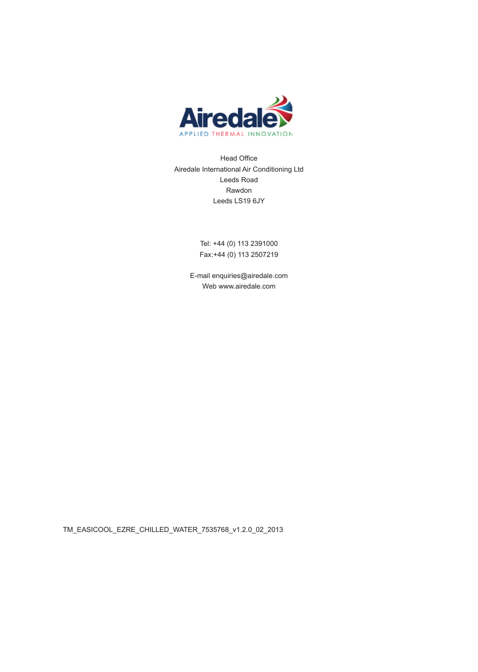 Airedale EasiCool 6kW  64kW User Manual | Page 122 / 122