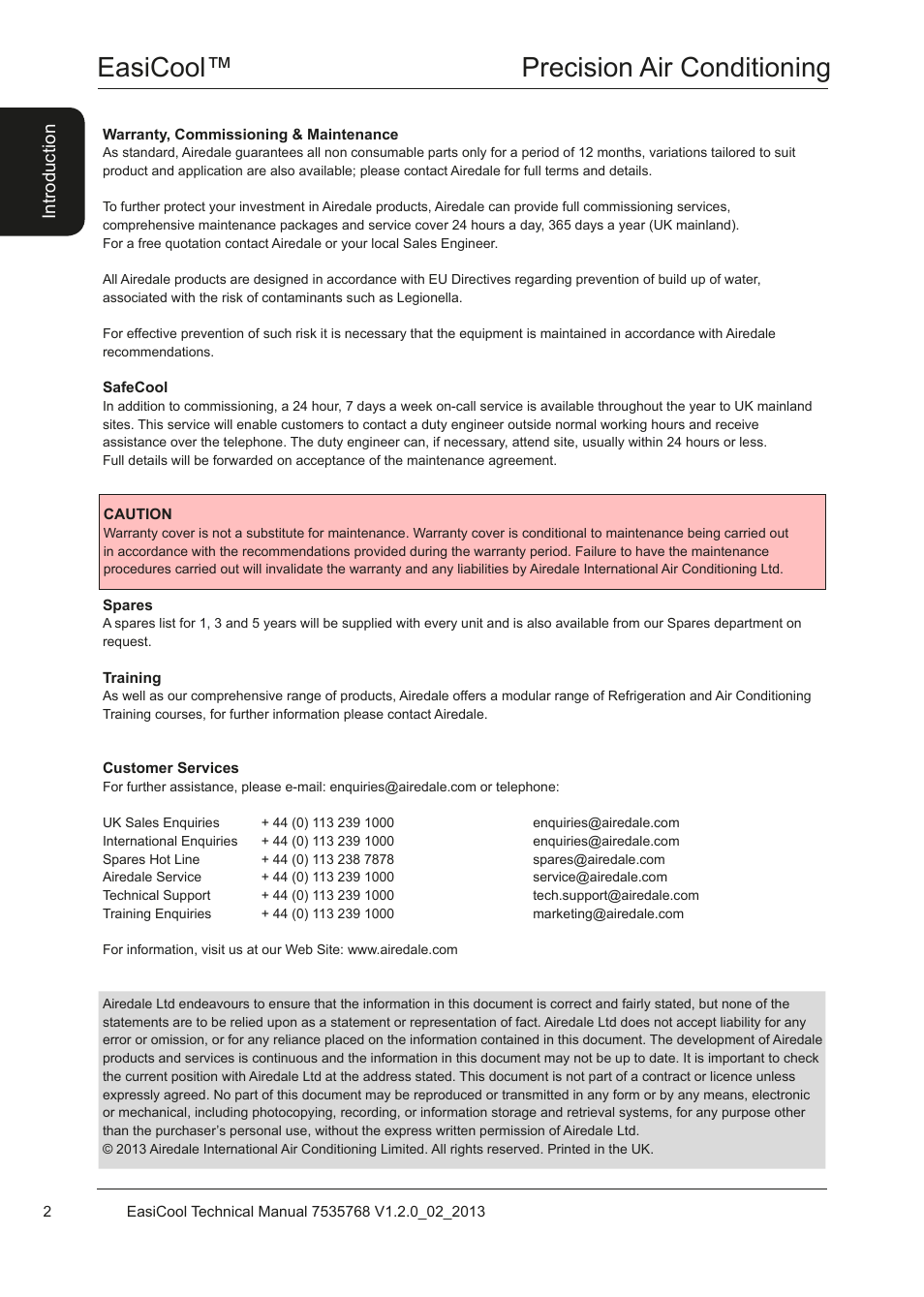 Easicool™ precision air conditioning | Airedale EasiCool 6kW  64kW User Manual | Page 2 / 122