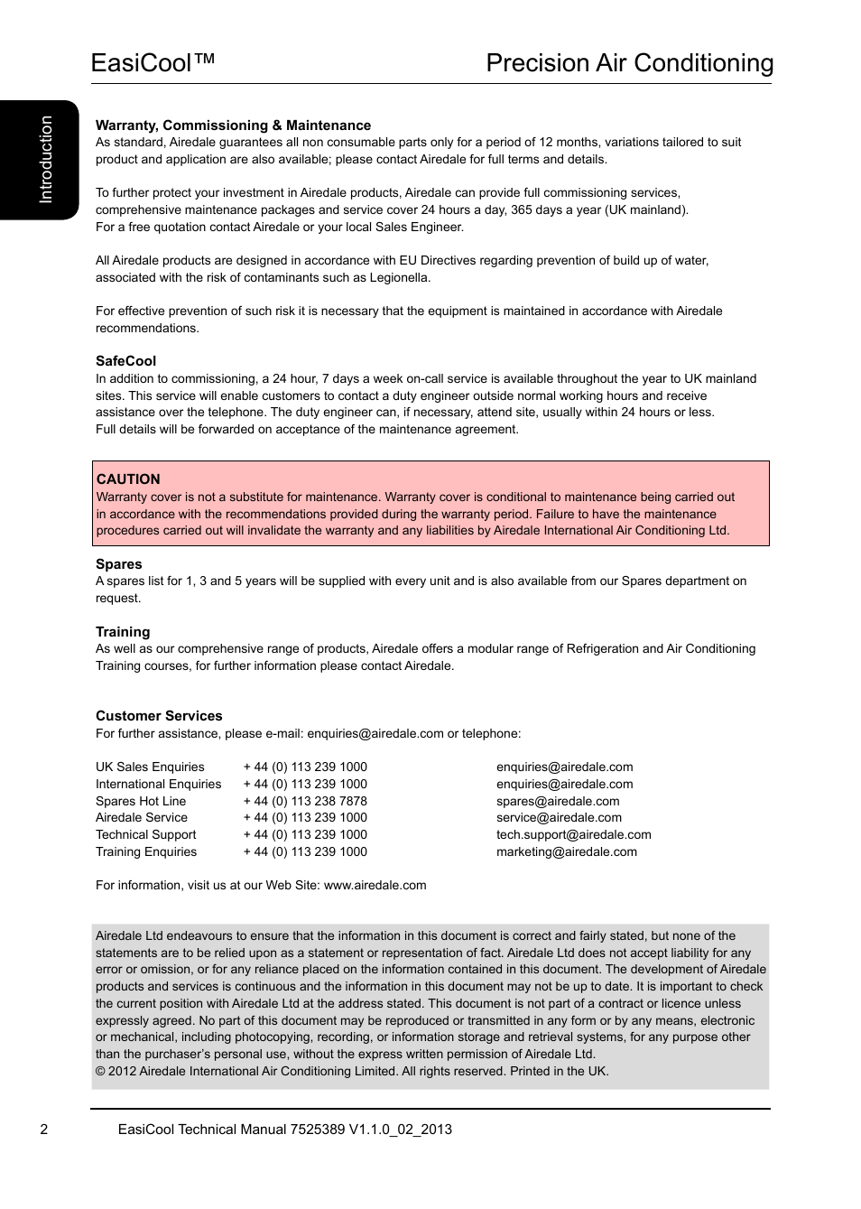 Easicool™ precision air conditioning | Airedale EasiCool 6kW  64kW User Manual | Page 2 / 134