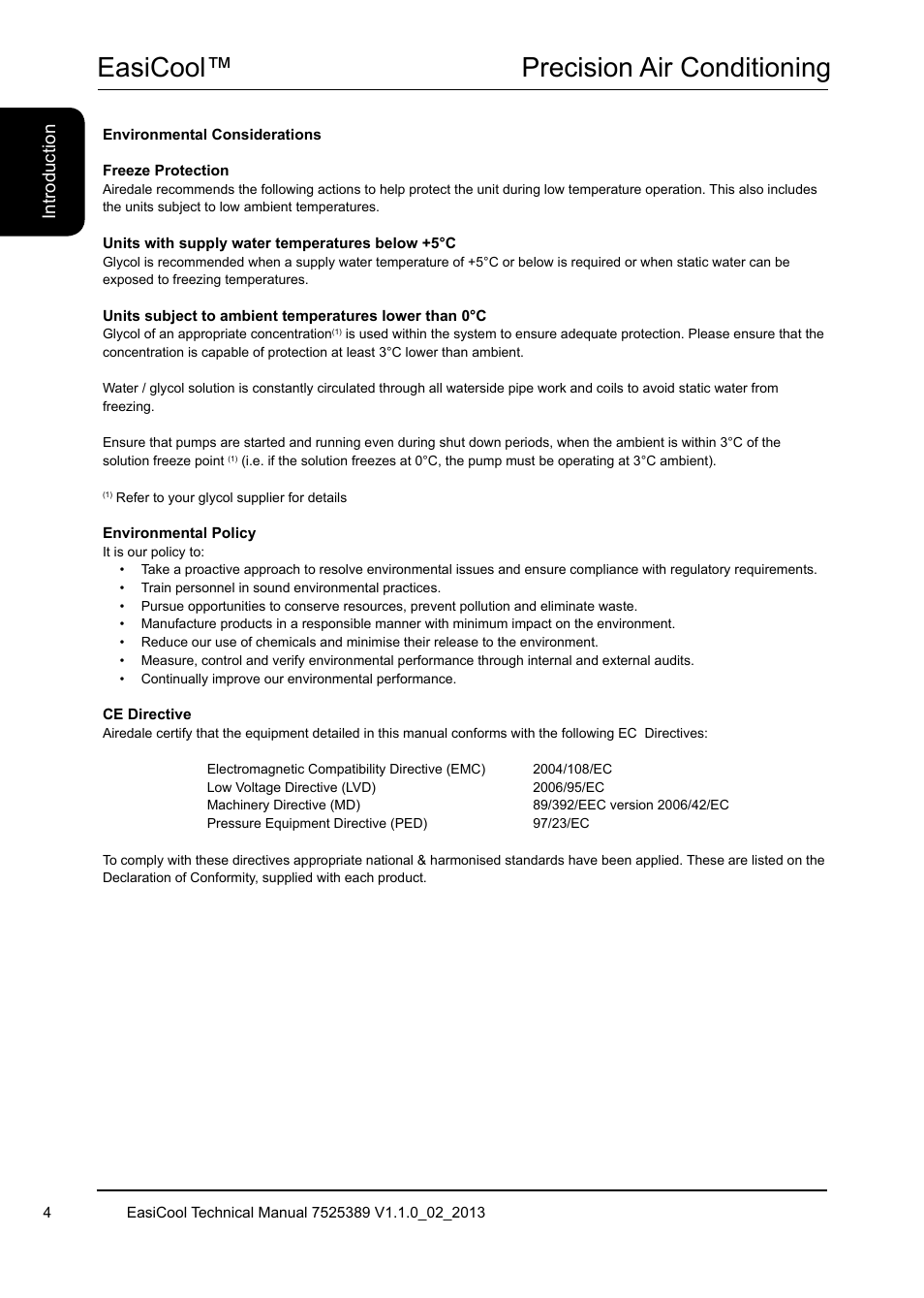 Easicool™ precision air conditioning, Introduction | Airedale EasiCool 6kW  64kW User Manual | Page 4 / 134