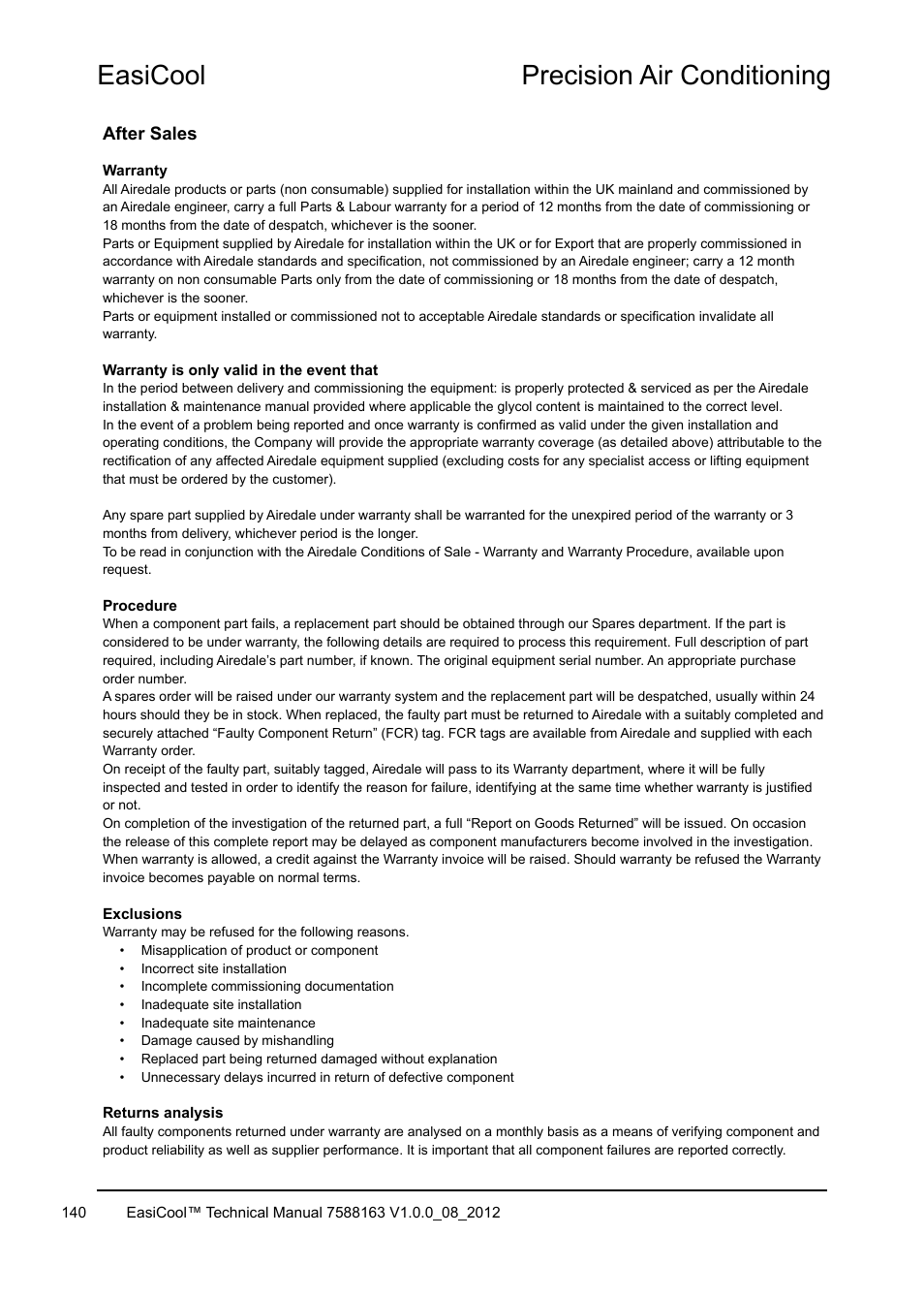 Easicool precision air conditioning | Airedale EasiCool 6kW  64kW User Manual | Page 140 / 142