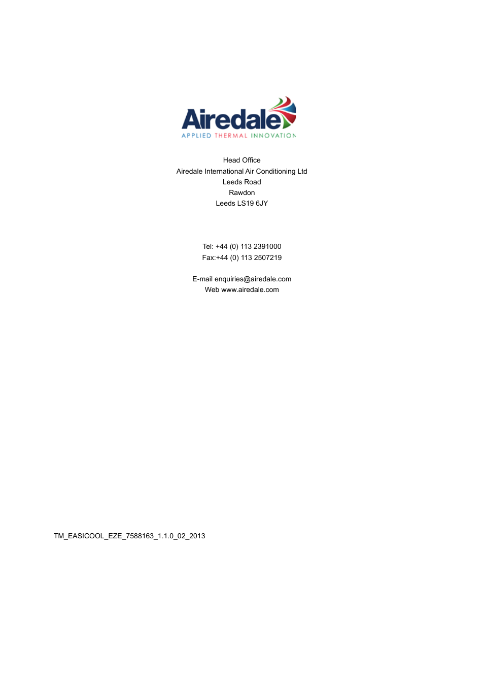 Airedale EasiCool 6kW  64kW User Manual | Page 142 / 142