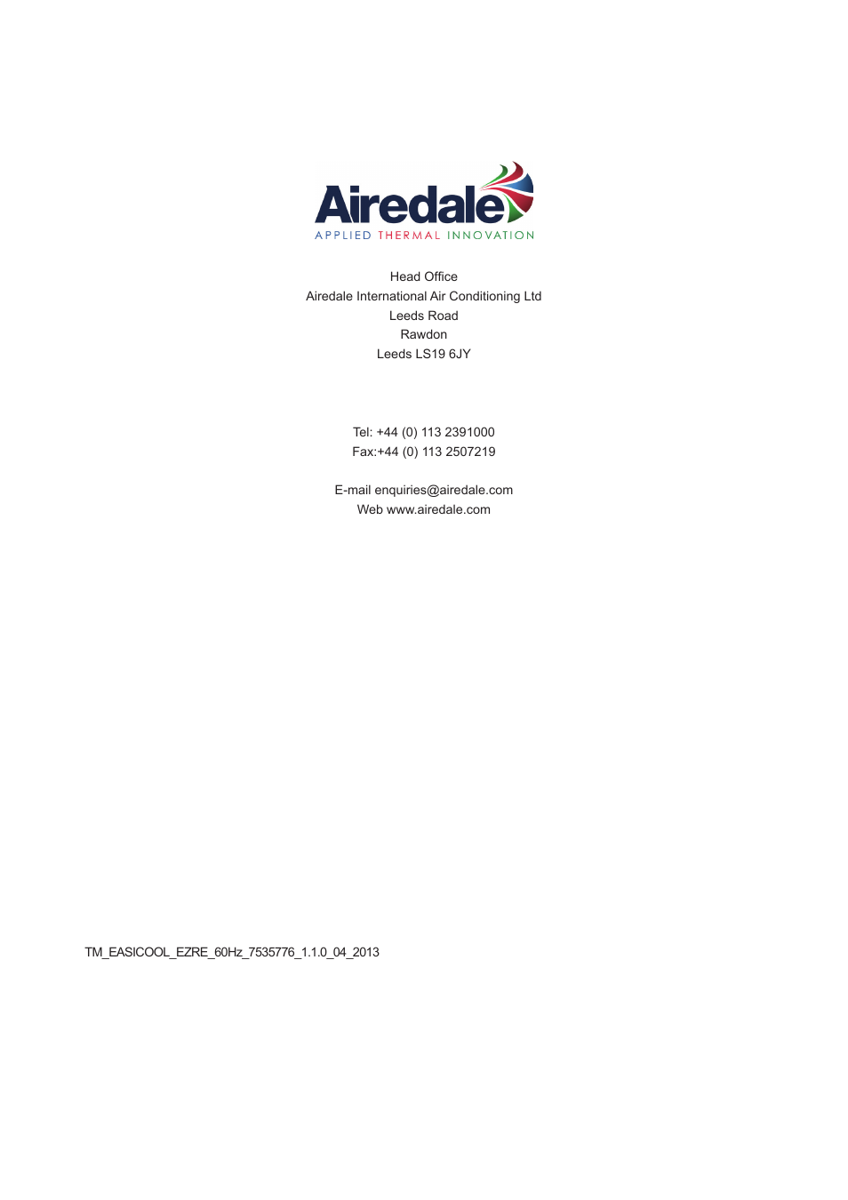 Airedale EasiCool 6kW  64kW User Manual | Page 196 / 196