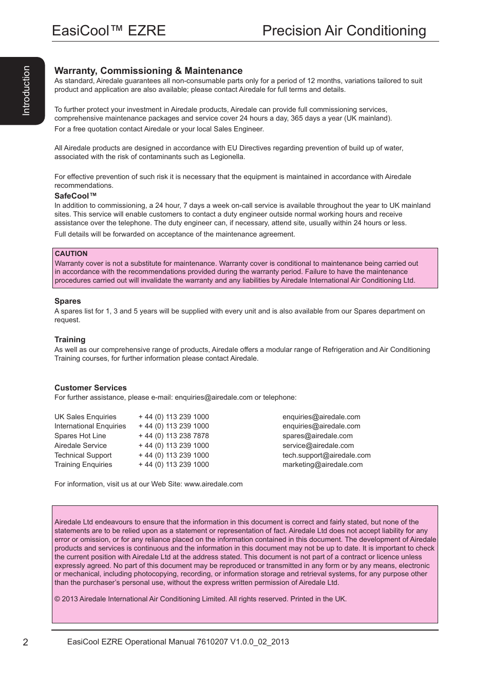 Warranty, commissioning & maintenance, Safecool, Customer services | Easicool™ ezre precision air conditioning | Airedale EasiCool 6kW  64kW User Manual | Page 2 / 34