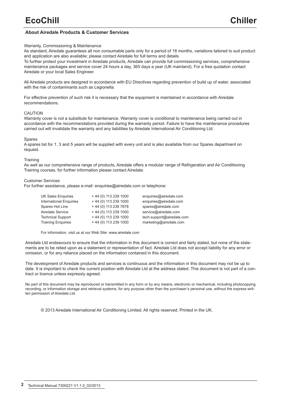 Ecochill chiller | Airedale EcoChill 6kW - 46kW User Manual | Page 2 / 52
