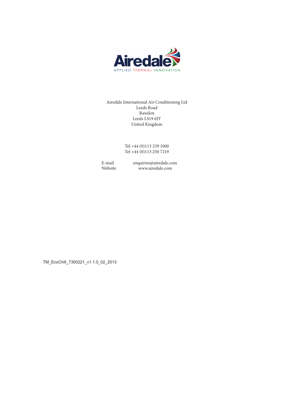 Airedale EcoChill 6kW - 46kW User Manual | Page 52 / 52