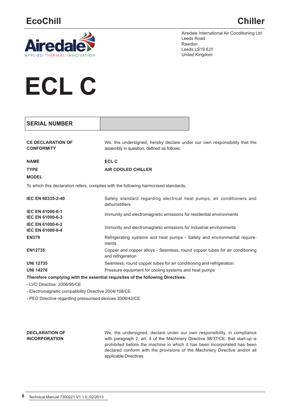 Ecl c, Ecochill chiller | Airedale EcoChill 6kW - 46kW User Manual | Page 8 / 52