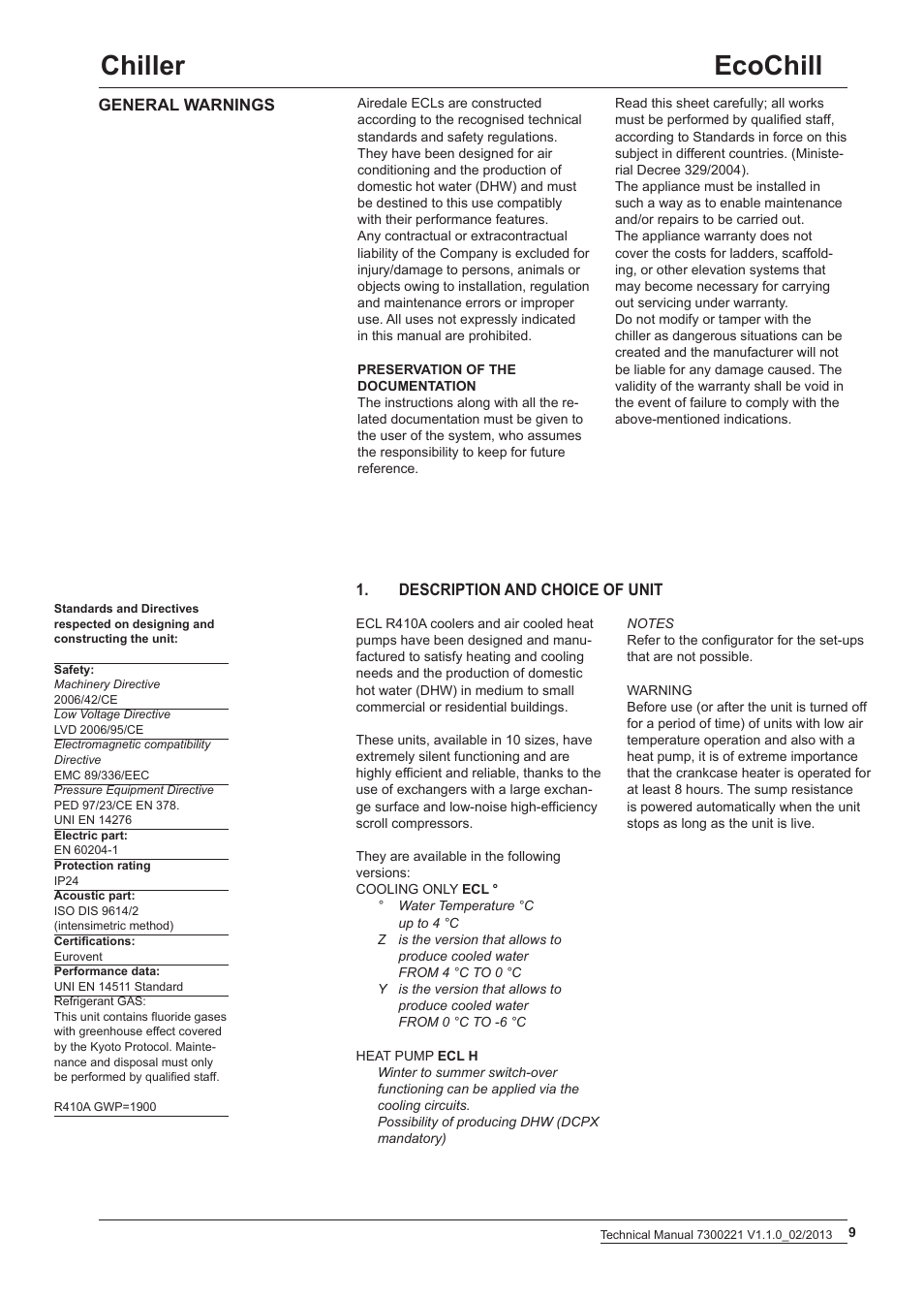 Ecochill chiller | Airedale EcoChill 6kW - 46kW User Manual | Page 9 / 52