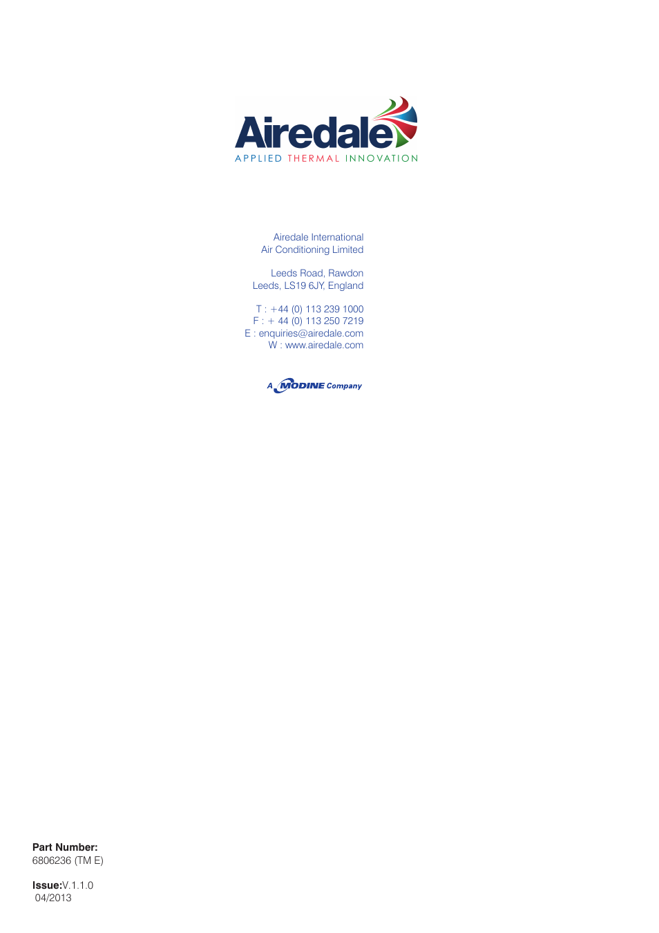 Airedale Chilled Water Cassette 2kW - 11kW User Manual | Page 34 / 34