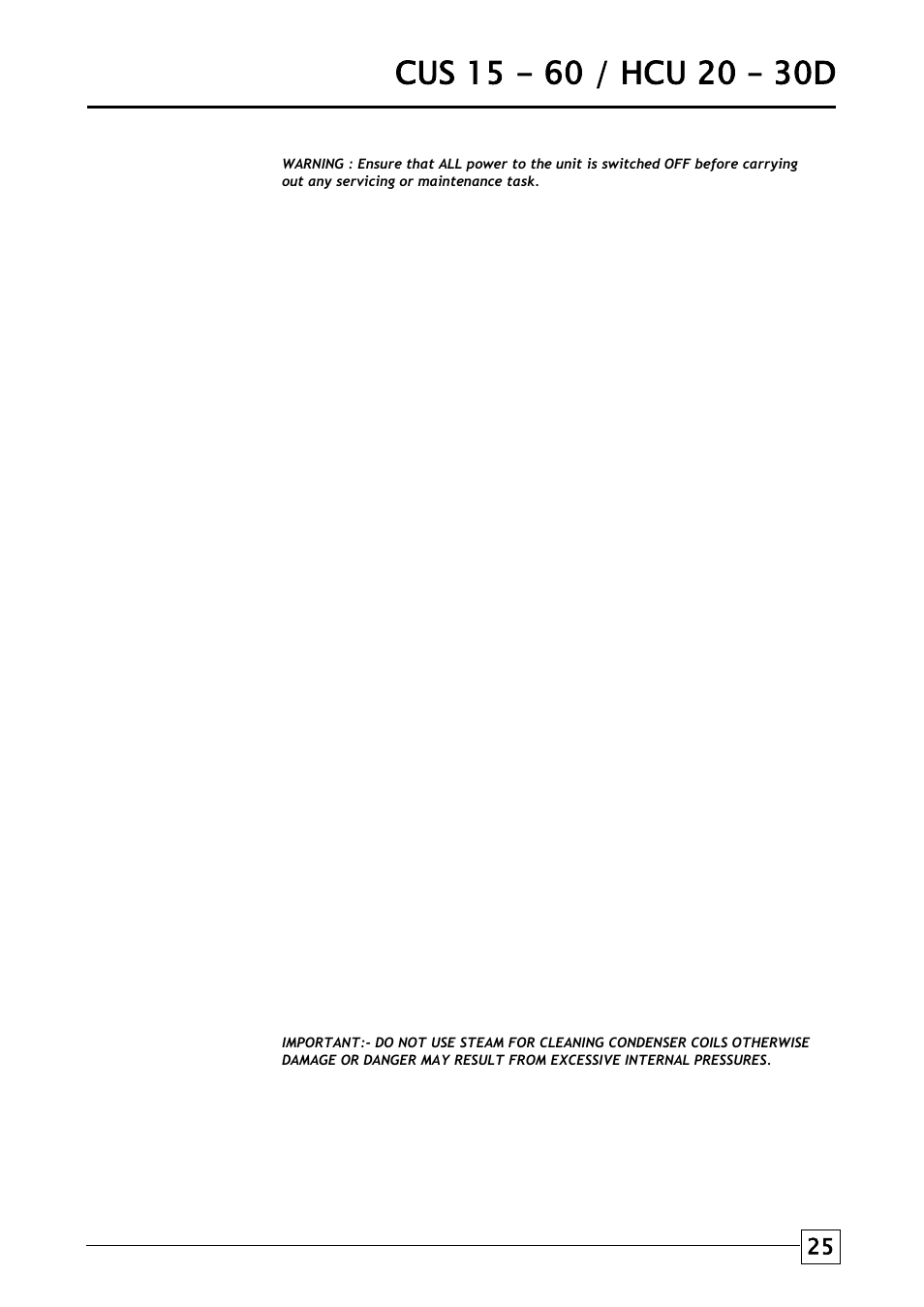 Condensing units, Maintenance requirements | Airedale Condensing Units (CU) 3kW - 80kW User Manual | Page 25 / 28