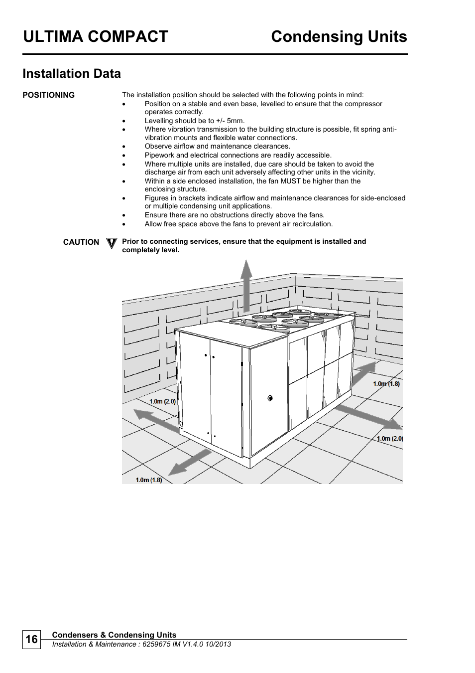 Positioning, Ultima compact condensing units, Installation data | Airedale Ultima Compact Condensing Unit 30kW - 450kW User Manual | Page 16 / 40