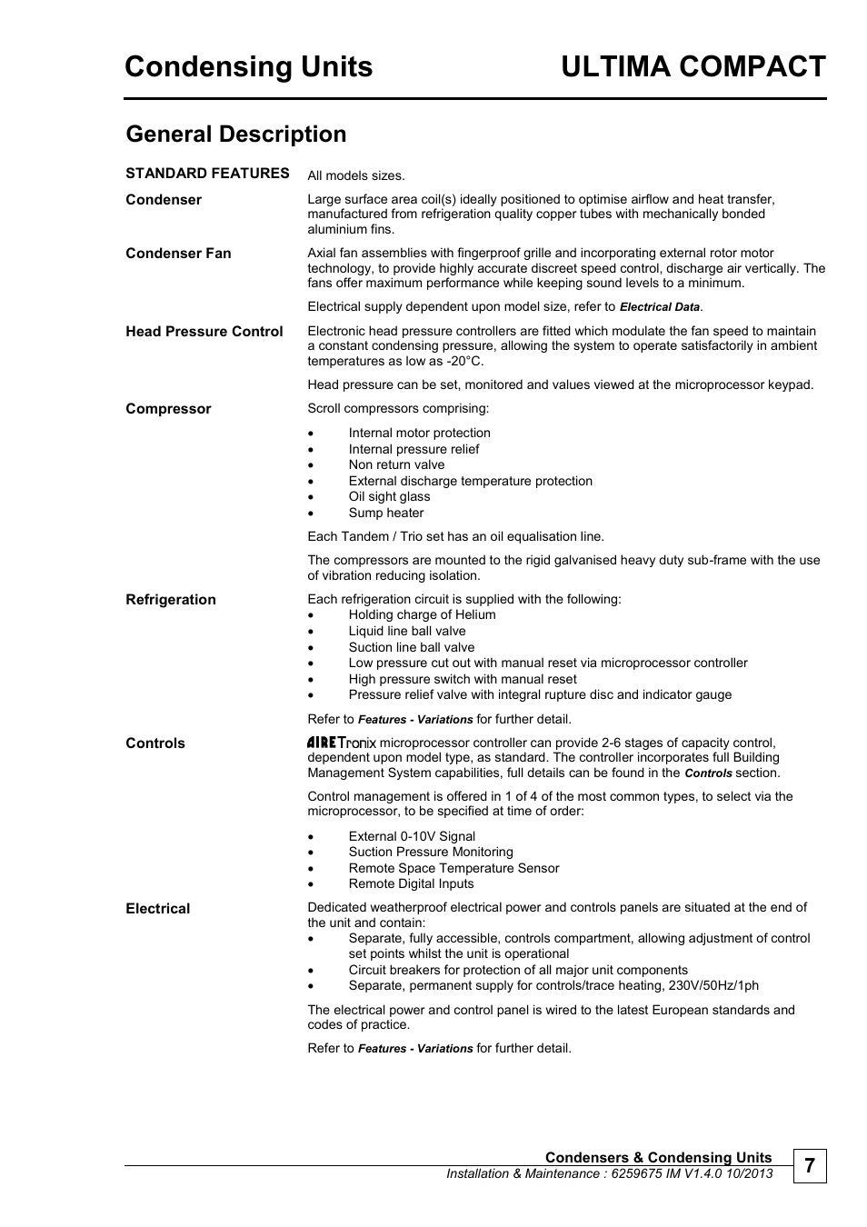 Condensing units ultima compact, General description | Airedale Ultima Compact Condensing Unit 30kW - 450kW User Manual | Page 7 / 40