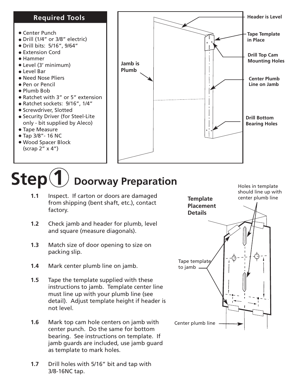 Step, Doorway preparation | Aleco Steel-Lite User Manual | Page 2 / 5