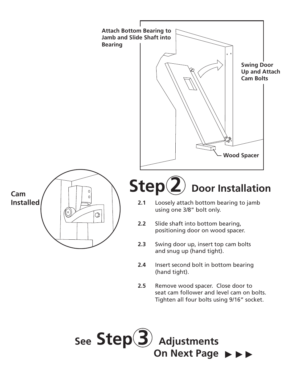 Step, Door installation, Adjustments on next page | Aleco Steel-Lite User Manual | Page 3 / 5