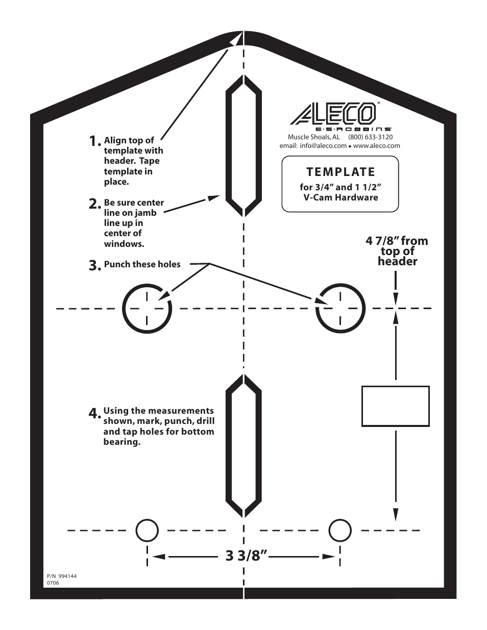 4 7/8” from top of header, Template | Aleco Steel-Lite User Manual | Page 5 / 5