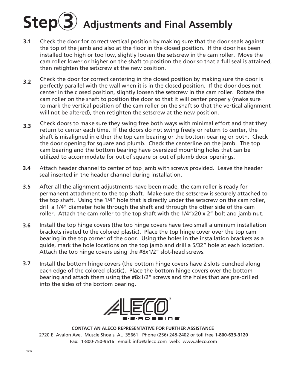 Neocor install instructions 3, Step, Adjustments and final assembly | Aleco NeoCor User Manual | Page 4 / 5