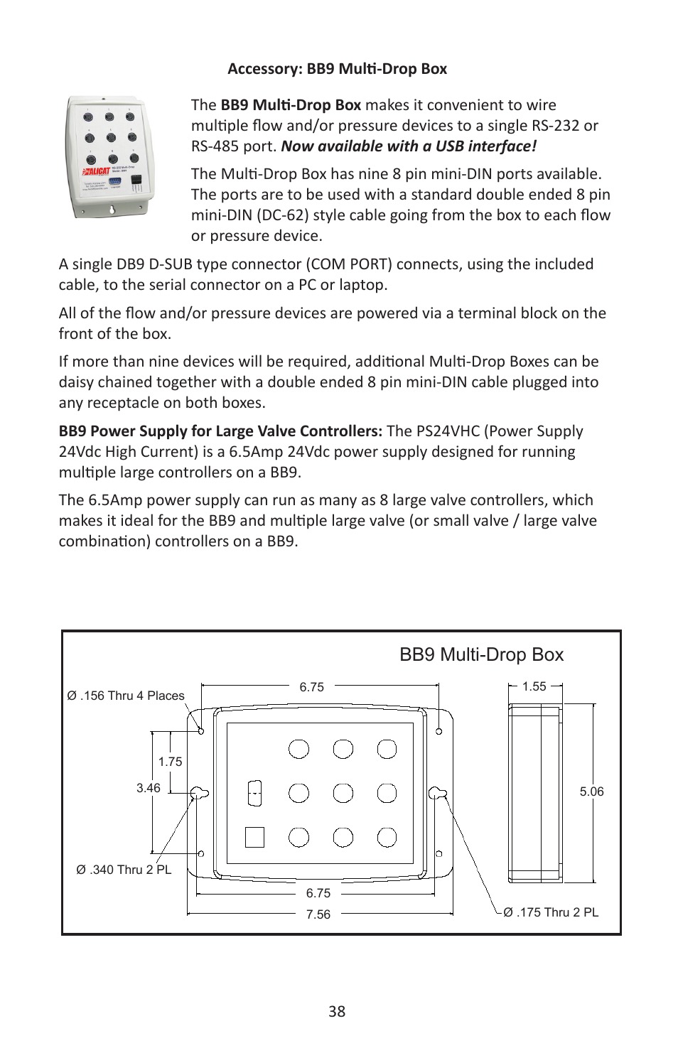 Bb-9 multi-drop box, Bb9 multi-drop box | Alicat M Series Mass Flow Meter User Manual | Page 38 / 74