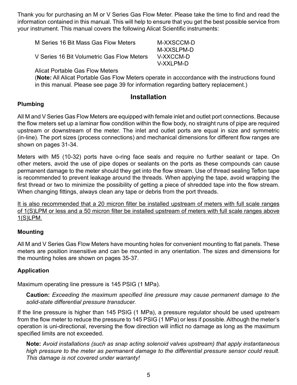 Alicat V Series Volumetric Flow Meter User Manual | Page 7 / 48