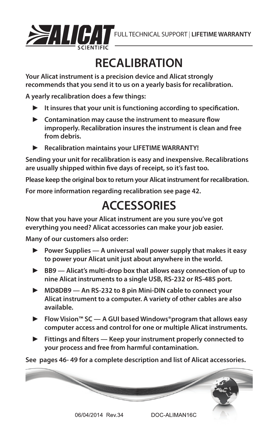 Recalibration, Accessories | Alicat MC Series Mass Flow Controller User Manual | Page 2 / 88