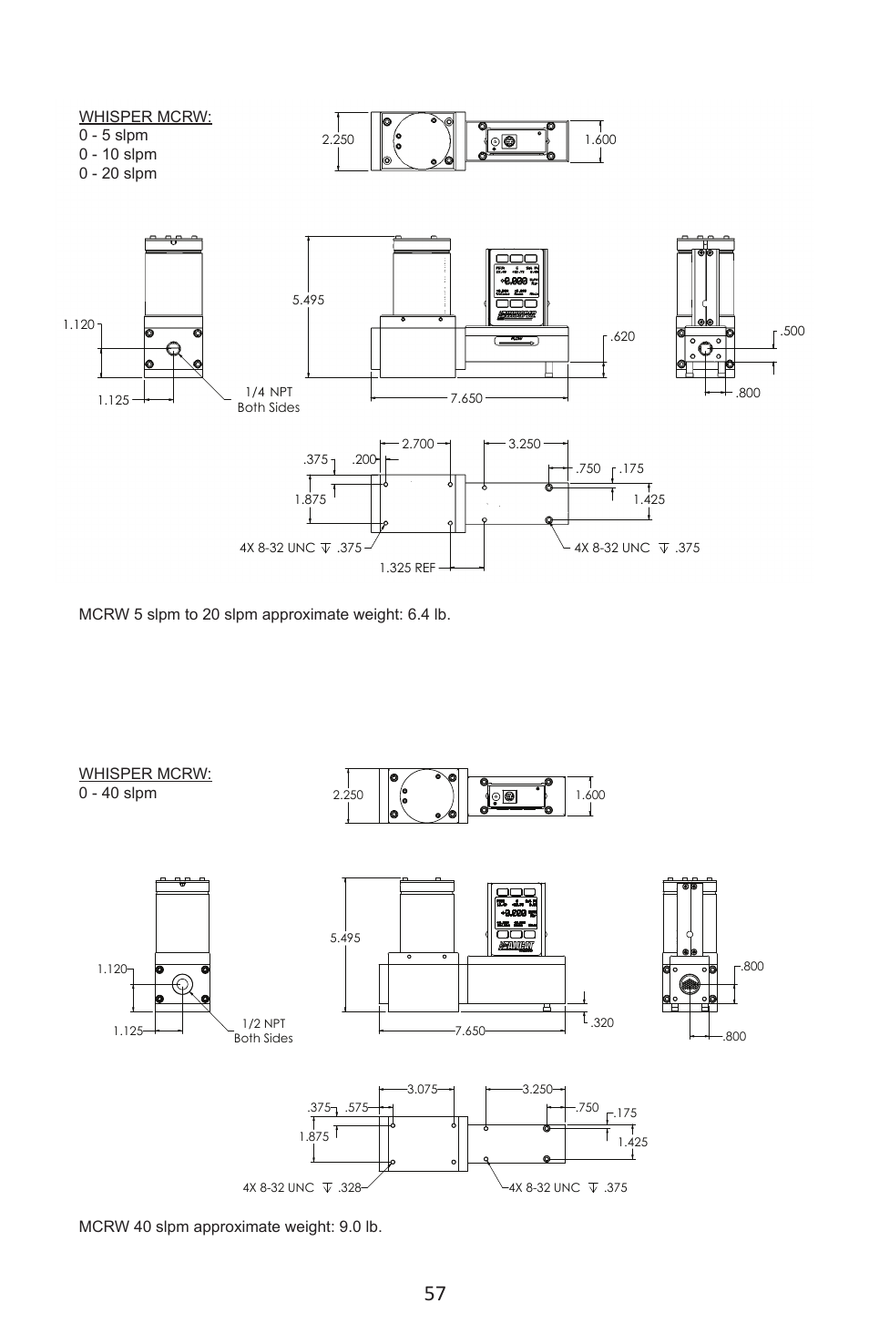 Whisper mcrw: 0 - 40 slpm | Alicat MC Series Mass Flow Controller User Manual | Page 57 / 88