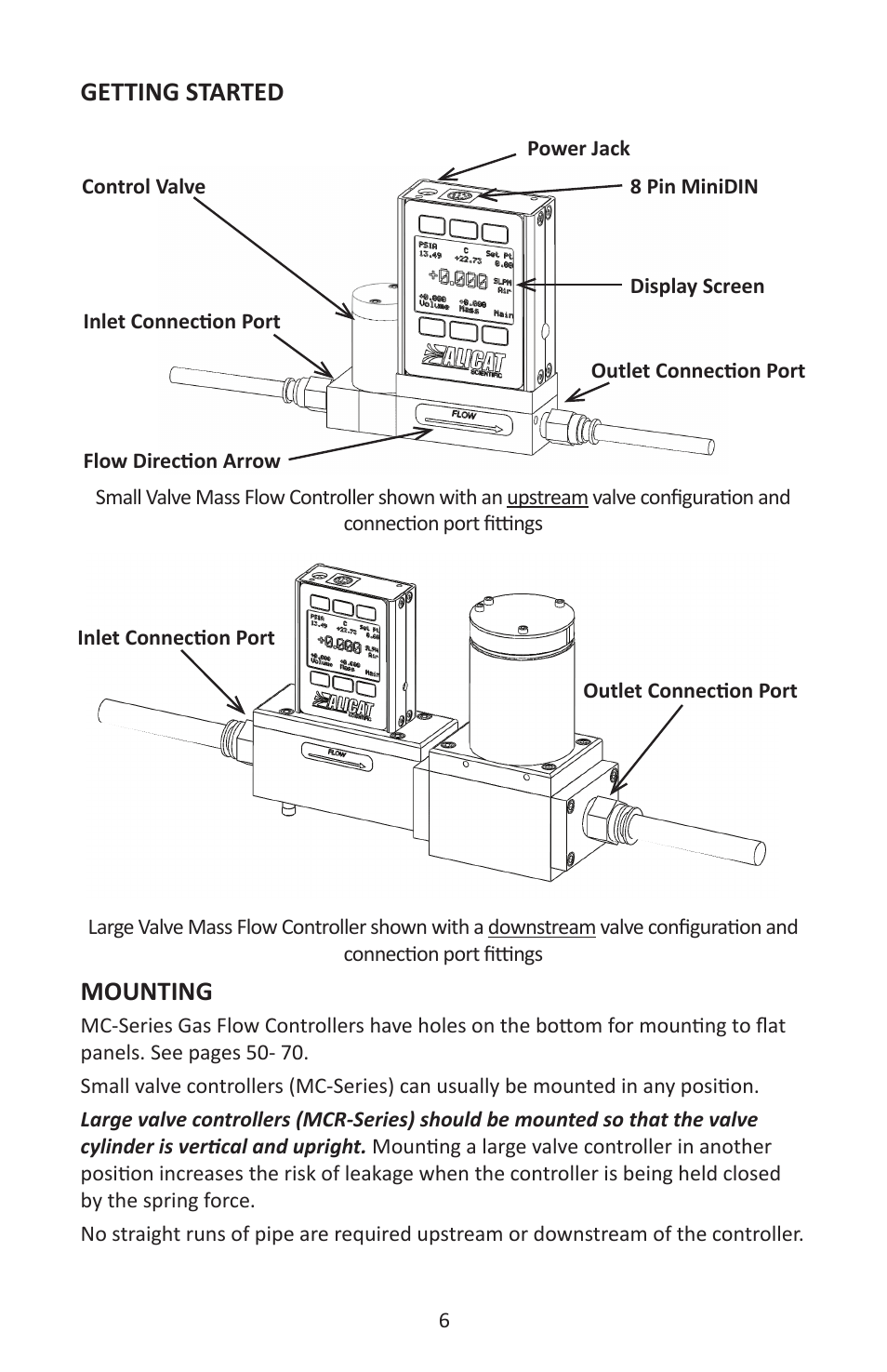 Getting started, Mounting | Alicat MC Series Mass Flow Controller User Manual | Page 6 / 88
