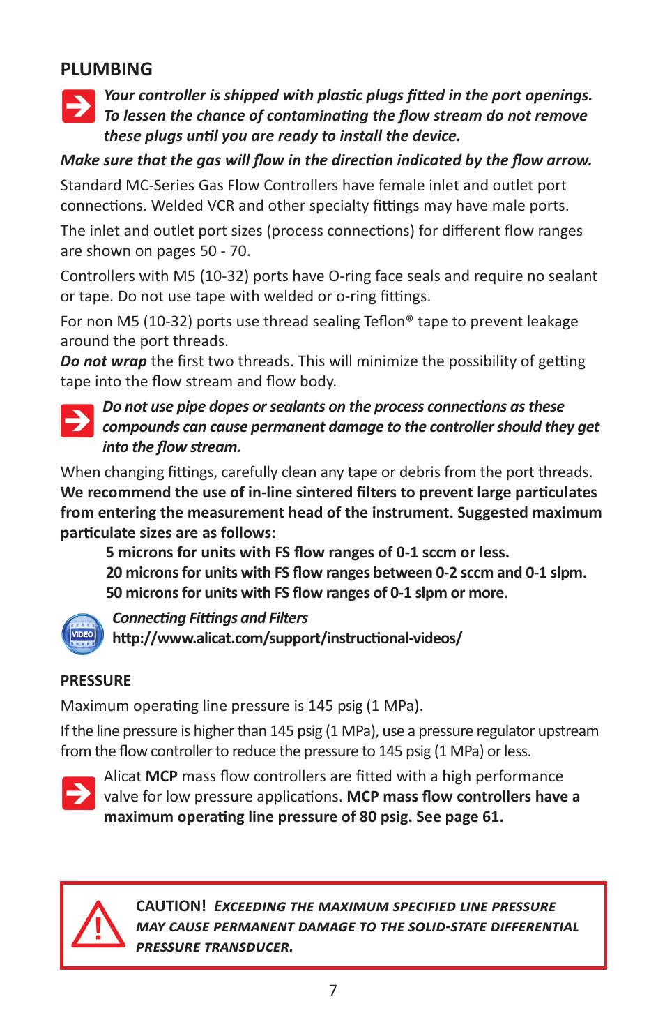 Plumbing | Alicat MC Series Mass Flow Controller User Manual | Page 7 / 88