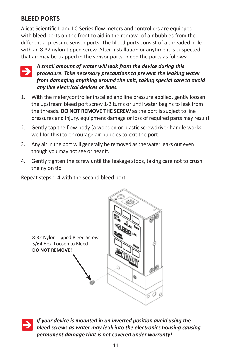 Bleed ports | Alicat LC Series Liquid Flow Controller User Manual | Page 11 / 72