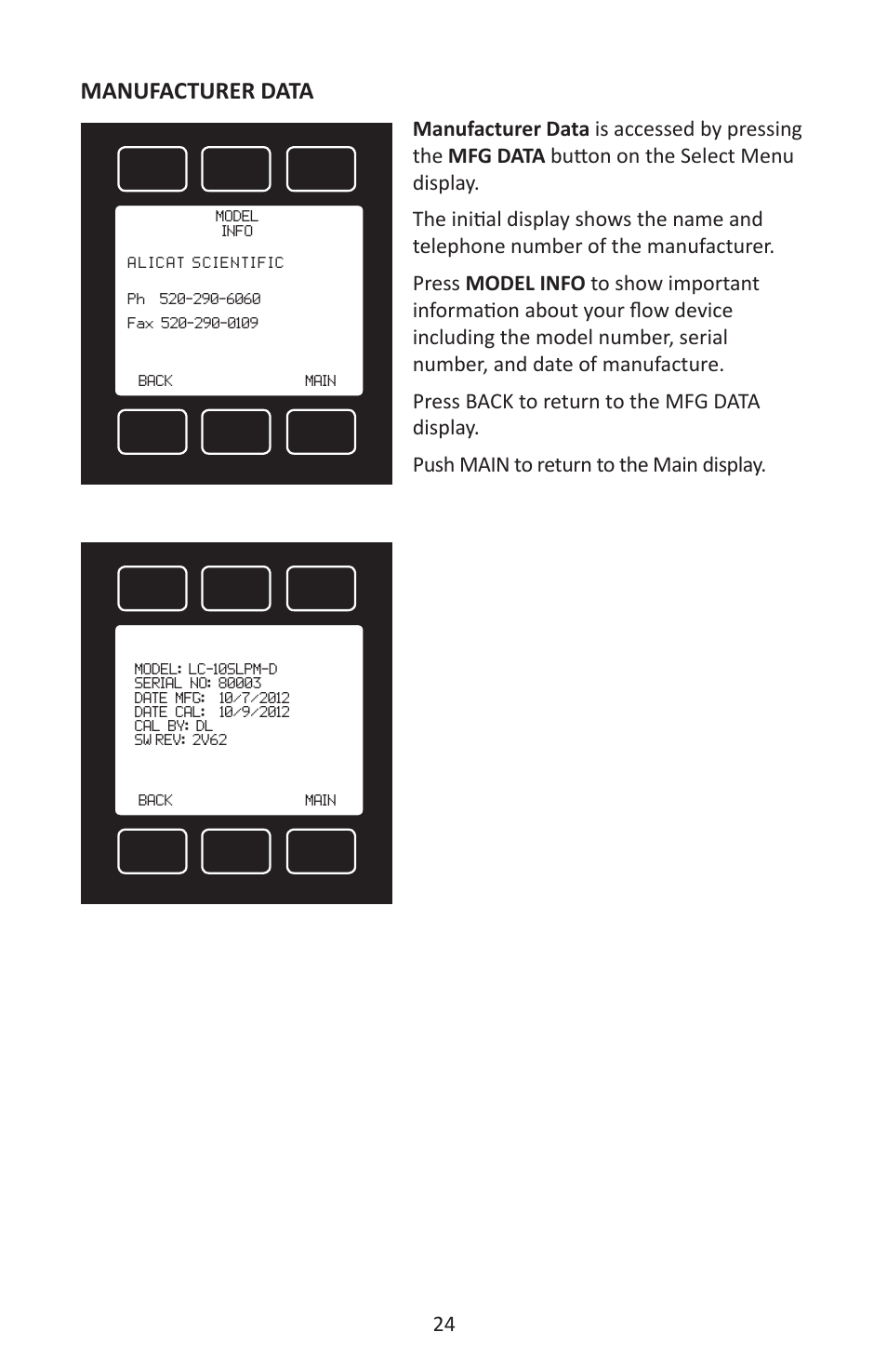 Manufacturer data | Alicat LC Series Liquid Flow Controller User Manual | Page 24 / 72