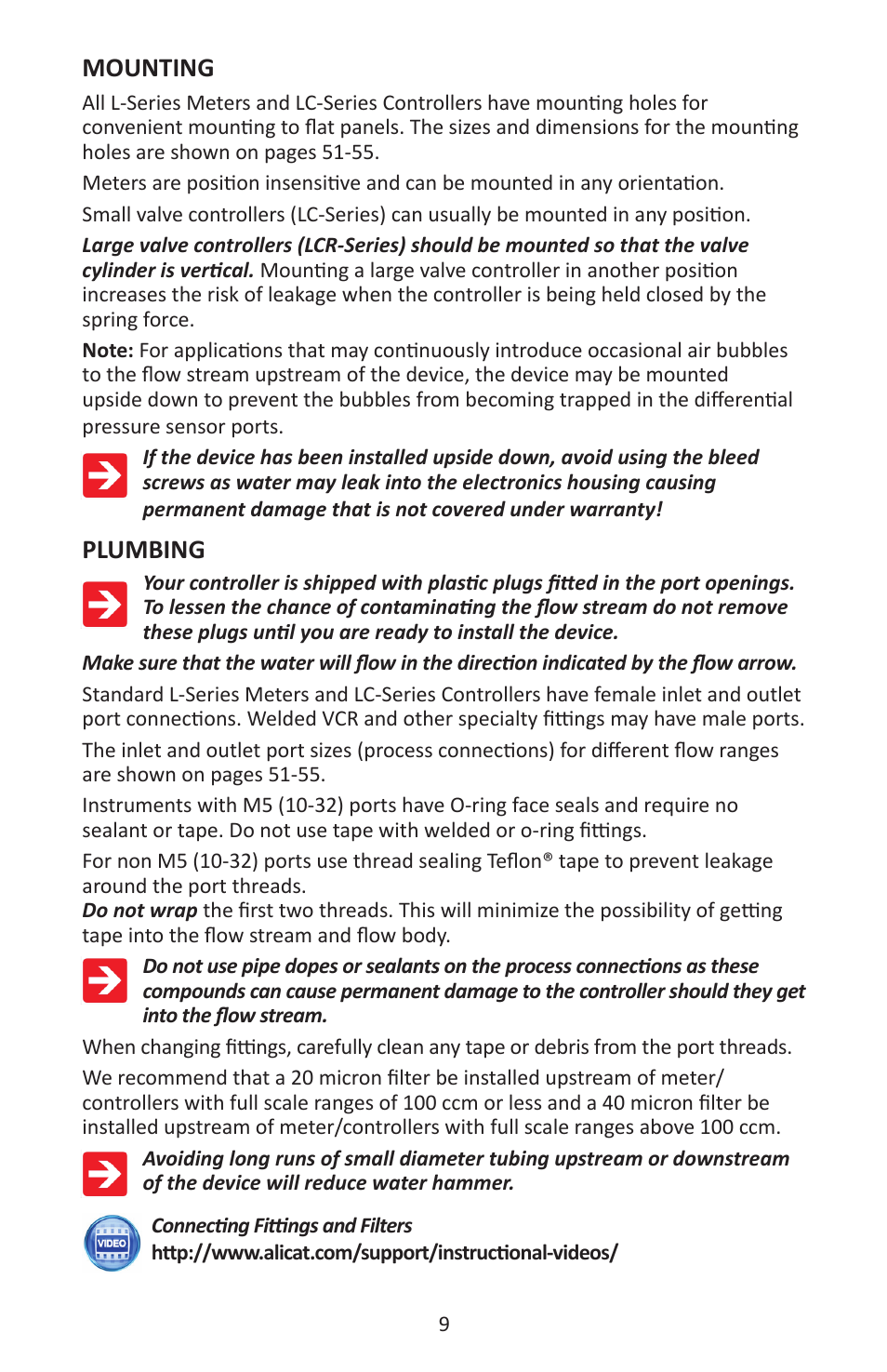 Mounting, Plumbing | Alicat LC Series Liquid Flow Controller User Manual | Page 9 / 72