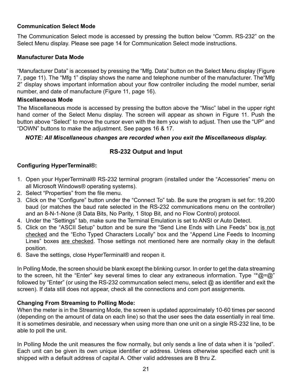 Alicat VC Series Volumetric Flow Controller User Manual | Page 21 / 50