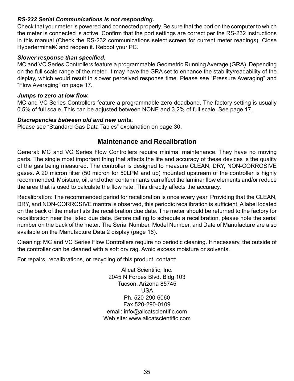 Alicat VC Series Volumetric Flow Controller User Manual | Page 35 / 50