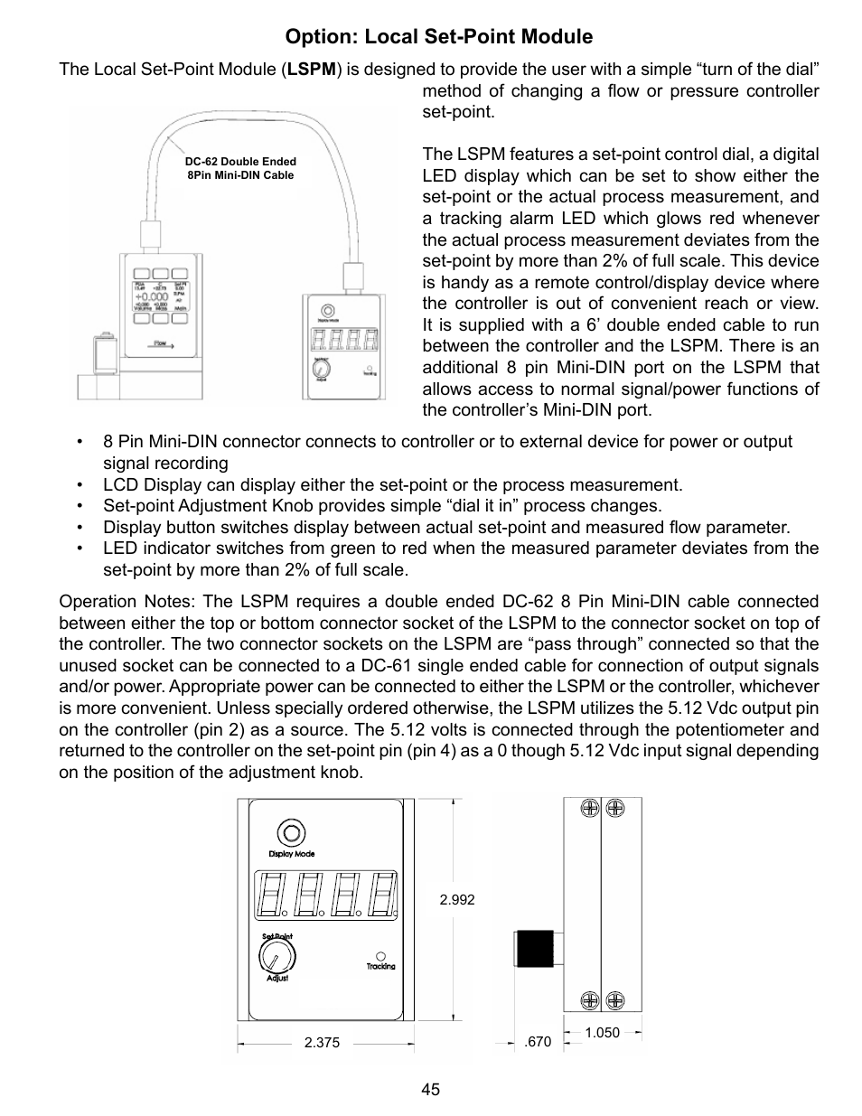 Option: local set-point module | Alicat VC Series Volumetric Flow Controller User Manual | Page 45 / 50